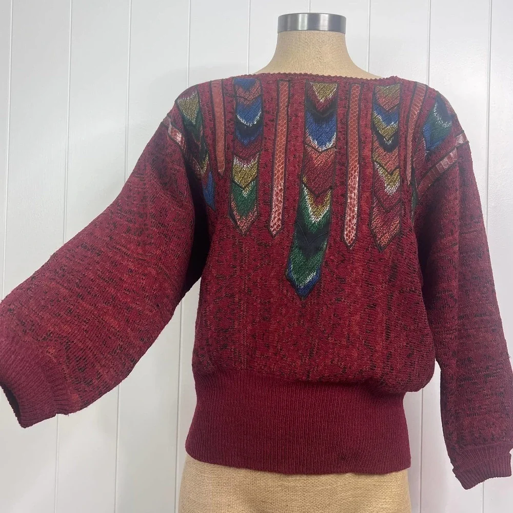 Vintage 80's Janet Maffei Dolman Sleeve Boho Sweater SZ 12‎